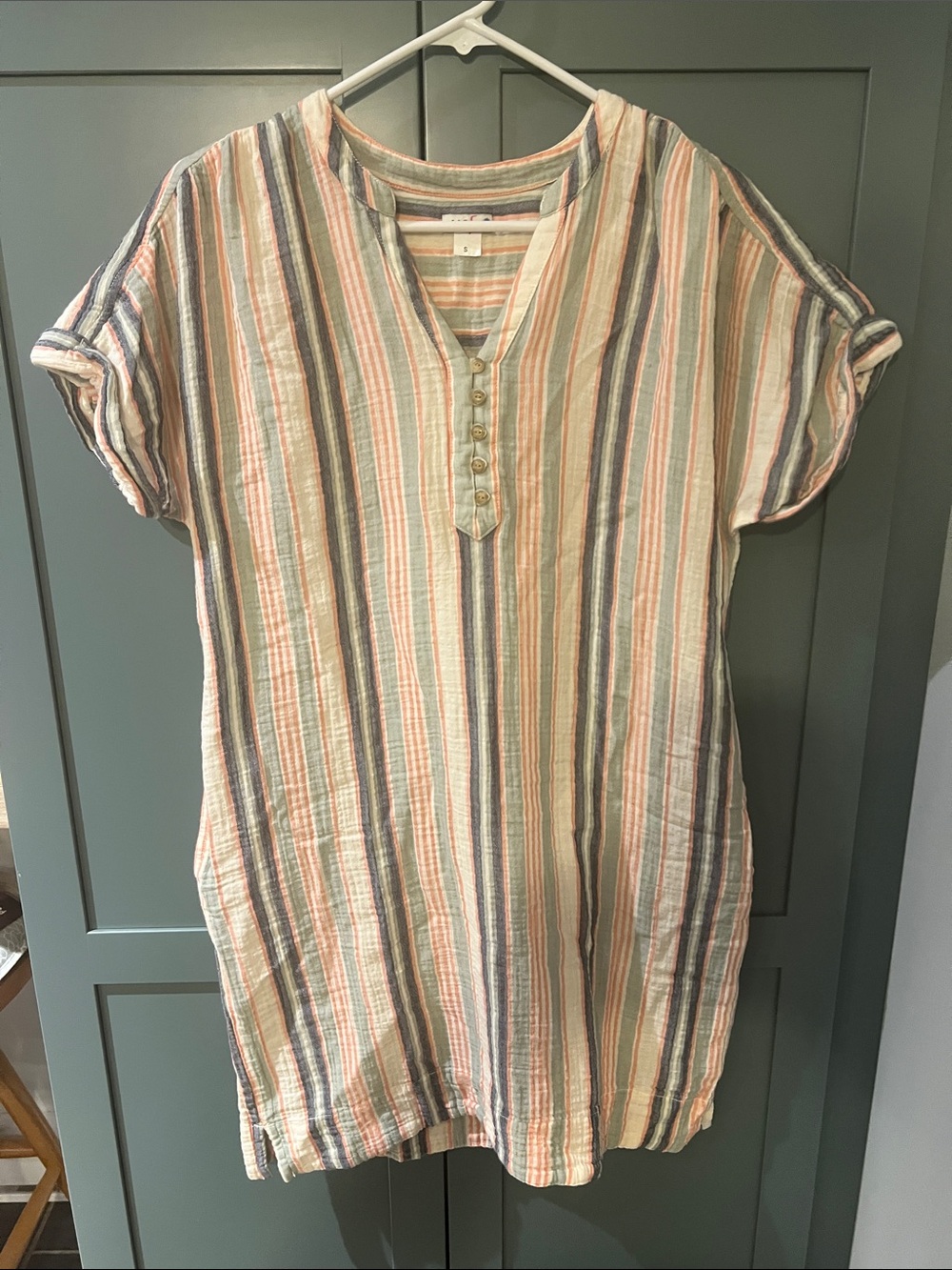 LL Bean Cloud Gauze S/S Popover Dress Stripe Sz S